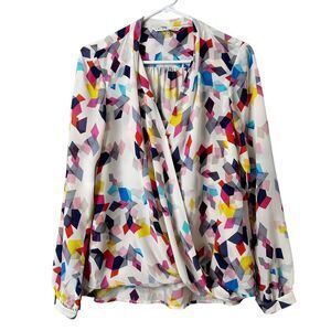 Trina Turk Muriel Silk Surplice Top Geometric Print Womens Medium